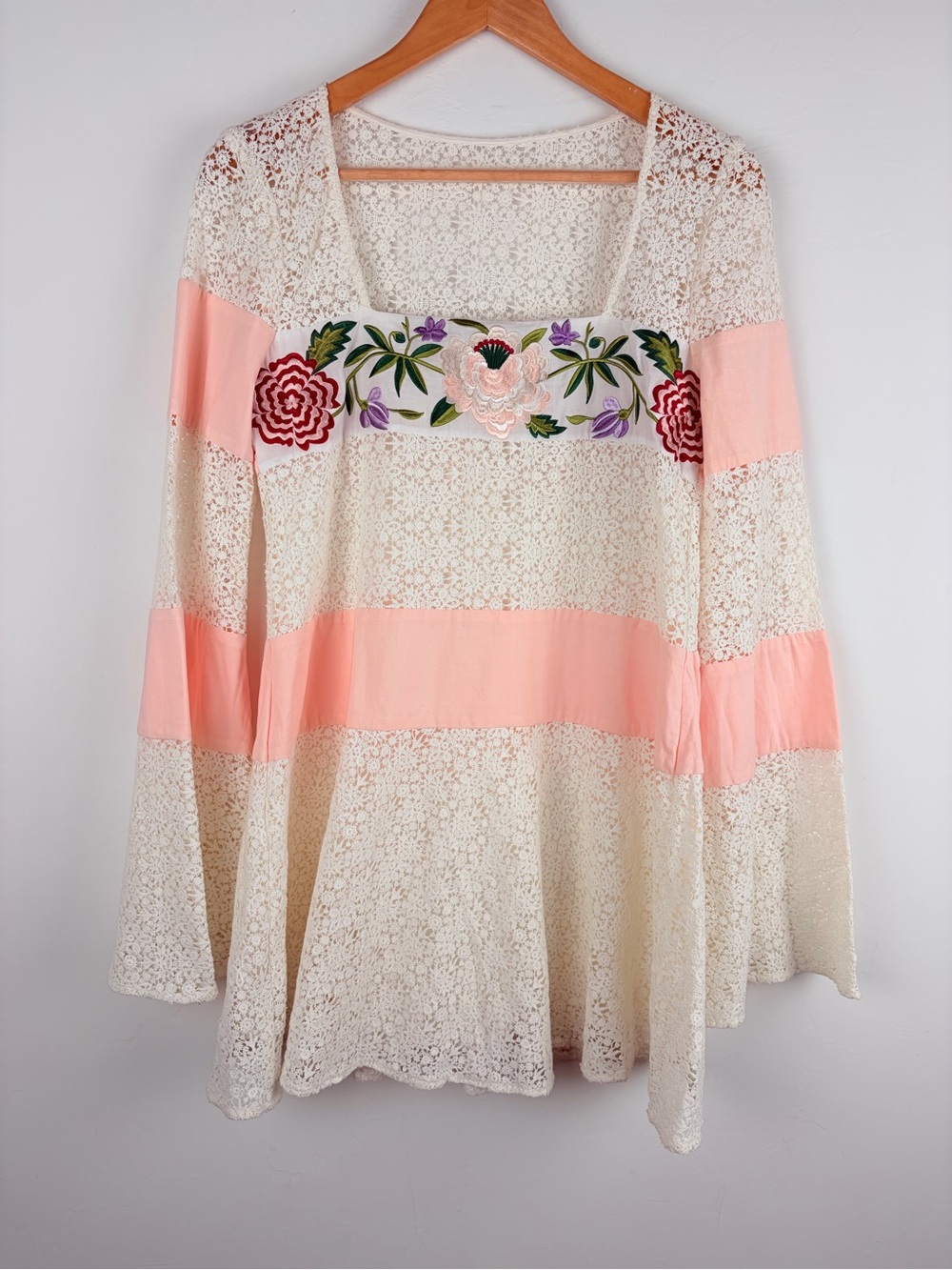 NEW Majorelle Crochet Embroidered Floral Bell Sleeve Mini Dress XS